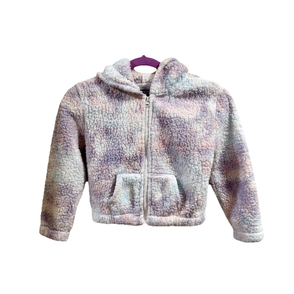 Limited Too Girls Sz 8 Sherpa Pastel Tie Dye Hooded Zip Up Jacket Pockets Spring